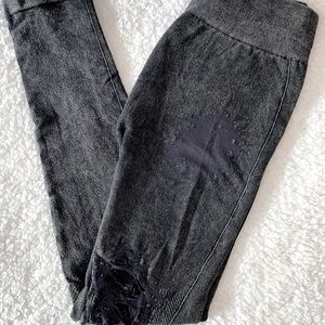 O/S Nikibiki black acid washed distressed leggings